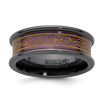 Buy Exclusive 8mm Black Titanium Concave Band with Copper-Tone Anodized Pattern