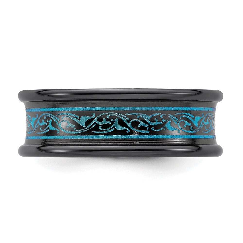 Exclusive 8mm Black Titanium Teal Anodized Band | Stylish Laser Pattern Design