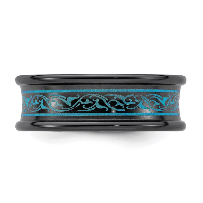 Exclusive 8mm Black Titanium Teal Anodized Band | Stylish Laser Pattern Design-3
