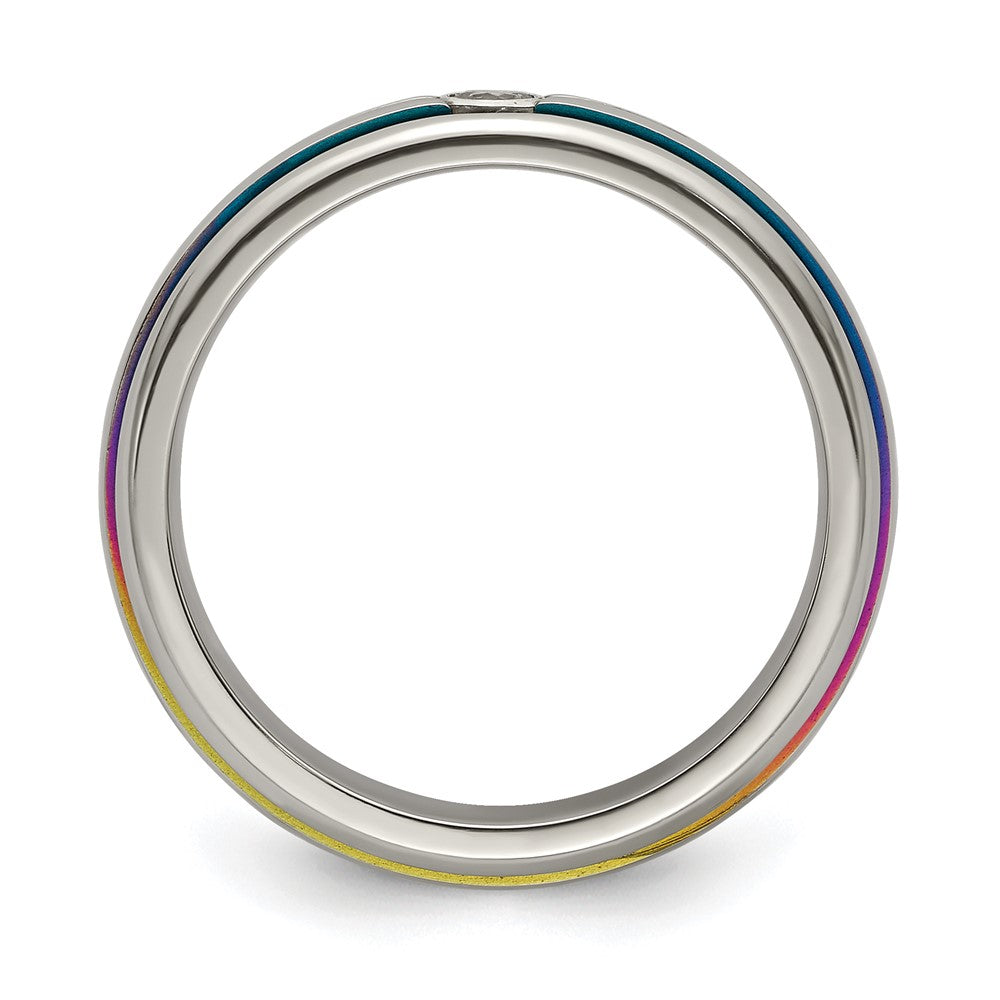 Buy Stylish 6mm Titanium Rainbow Anodized Band with White Sapphire - Affordable Luxury