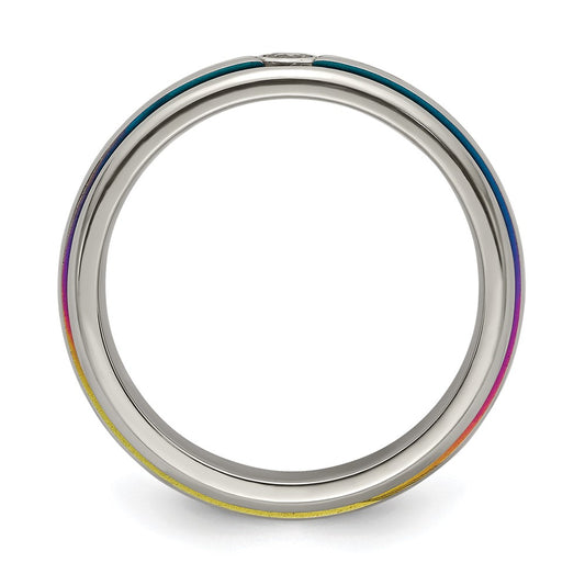 High-Quality Edward Mirell 6mm Titanium Rainbow Anodized Band with White Sapphire - Stylish Value