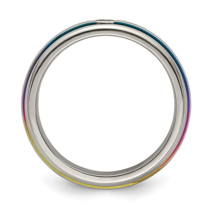 High-Quality Edward Mirell 6mm Titanium Rainbow Anodized Band with White Sapphire - Stylish Value-2