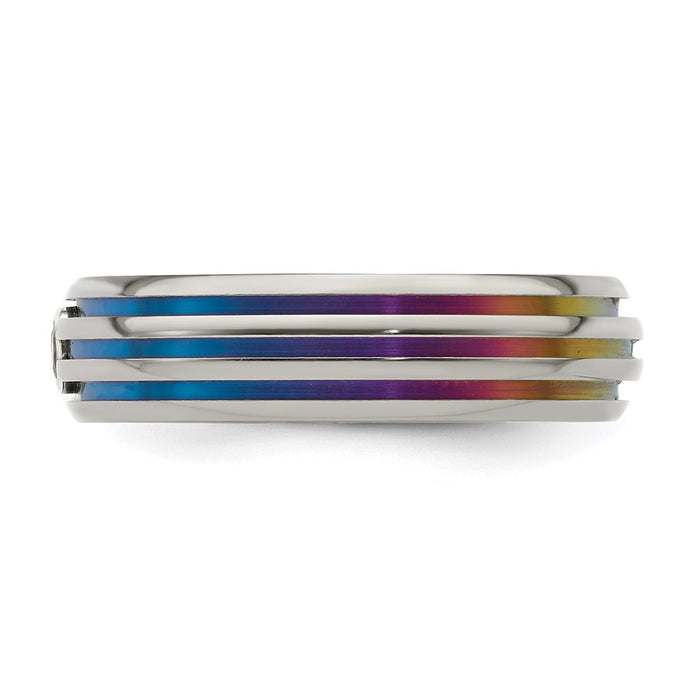 Exclusive Edward Mirell 6mm Titanium Triple Groove Band with White Sapphire - Stylish Value!-3