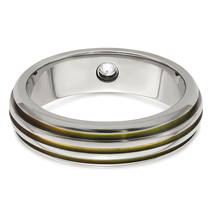 Buy Edward Mirell 6mm Titanium Triple Groove Band with White Sapphire - Luxury Jewelry-5