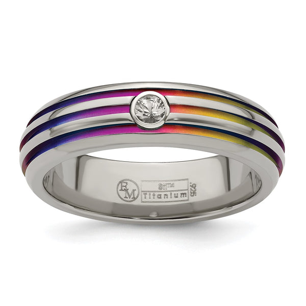 Edward Mirell 6mm Titanium Rainbow Anodized Band with White Sapphire