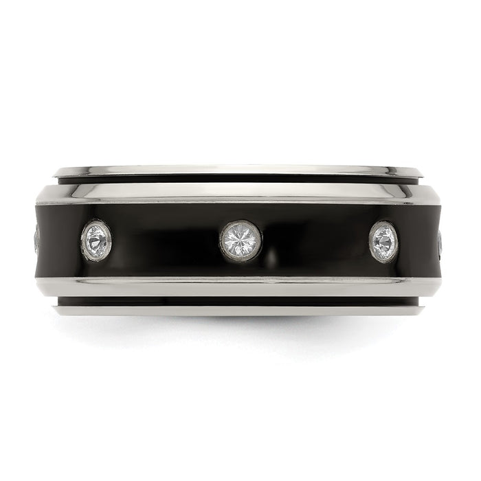 Buy Exclusive 9mm Black Titanium Band with White Sapphire & Sterling Silver-4