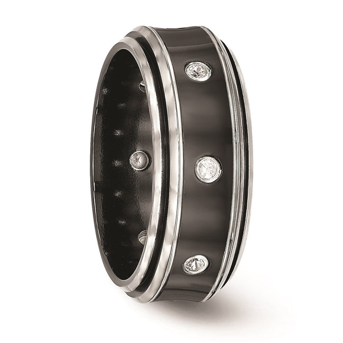Buy Exclusive 9mm Black Titanium Band with White Sapphire & Sterling Silver-5
