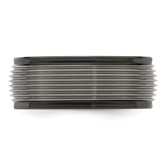 Buy Edward Mirell 9mm Polished Black Titanium Grooved Wedding Band - Stylish Value-4