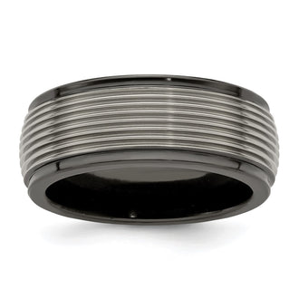 Buy Edward Mirell 9mm Polished Black Titanium Grooved Wedding Band - Stylish Value