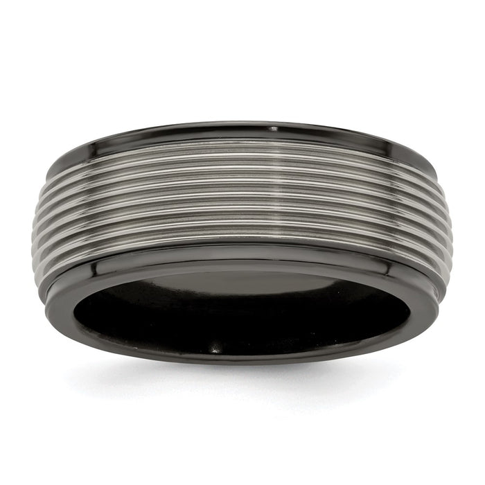 Buy Edward Mirell 9mm Polished Black Titanium Grooved Wedding Band - Stylish Value-1