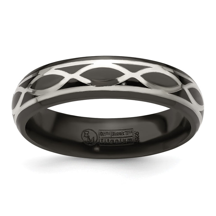Buy Stylish Edward Mirell 6mm Domed Infinity Band in Black Titanium & Silver-1