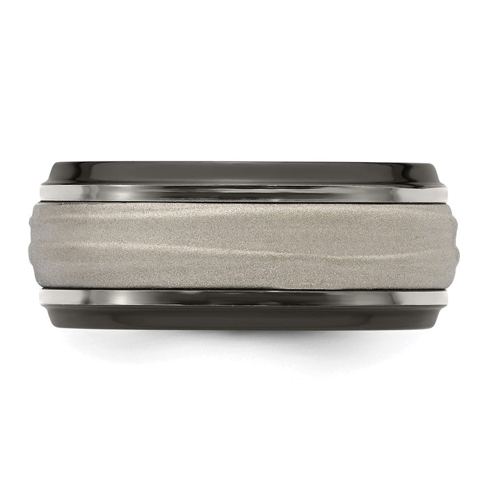 Buy Stylish 10mm Edward Mirell Black Titanium & Sterling Silver Wave Band-4