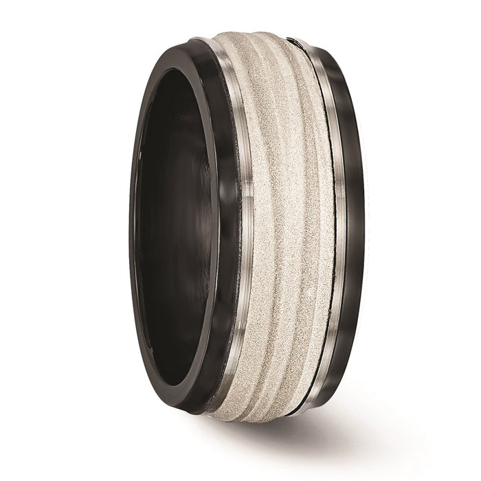 Buy Exclusive Edward Mirell 10mm Black Titanium Band with Stylish Silver Inlay-5