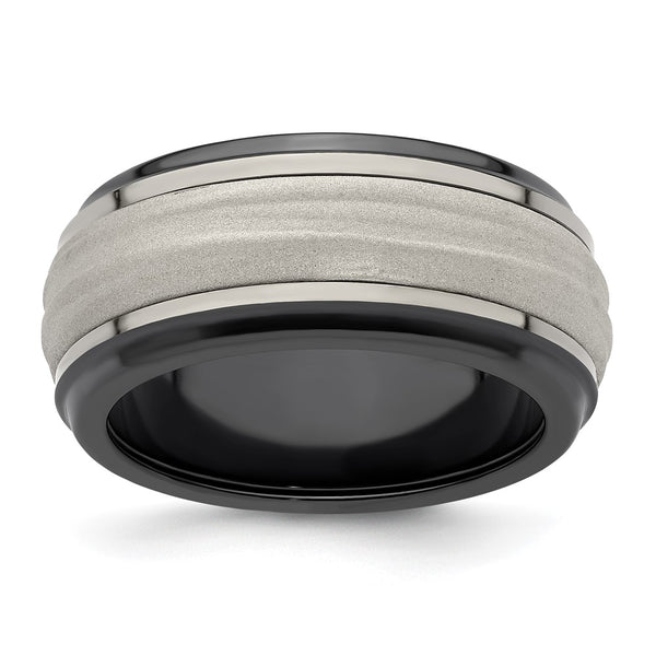 Edward Mirell 10mm Black Titanium Band - Silver Inlay