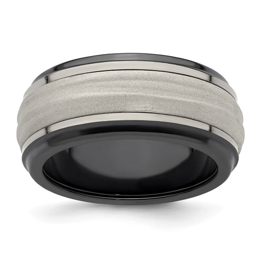 Buy Exclusive 10mm Black Titanium Wave Band with Argentium Silver Inlay