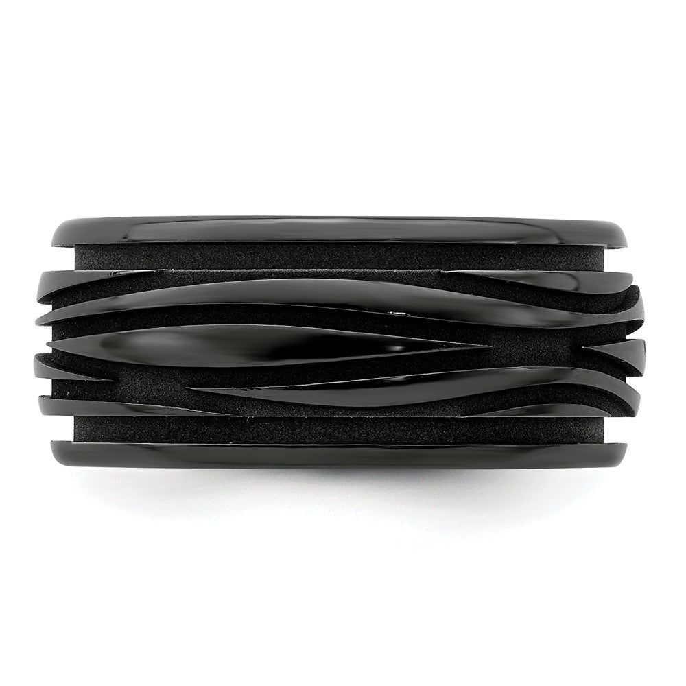 Exclusive Edward Mirell 10mm Black Titanium Grooved Waves Band - Stylish Value!