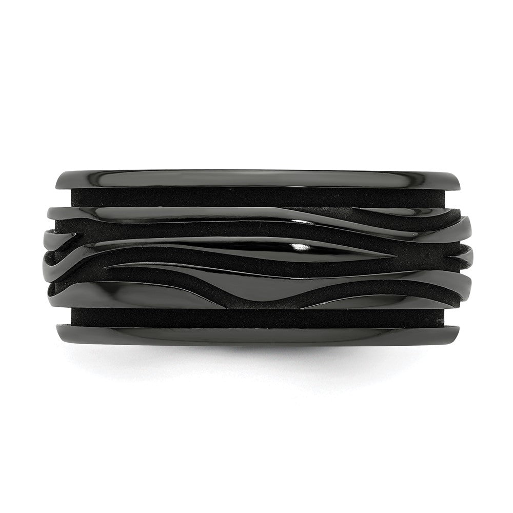 Buy Stylish Edward Mirell 10mm Grooved Waves Band in Polished Black Titanium