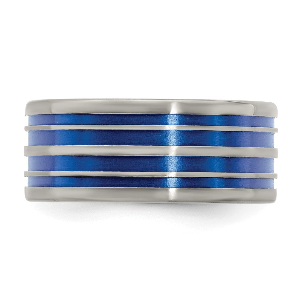 Buy Edward Mirell 10mm Flat Titanium Band with Stylish Blue Anodized Grooves