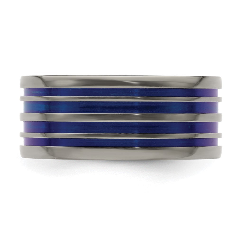 Buy Edward Mirell 10mm Flat Titanium Band with Stylish Blue Anodized Grooves