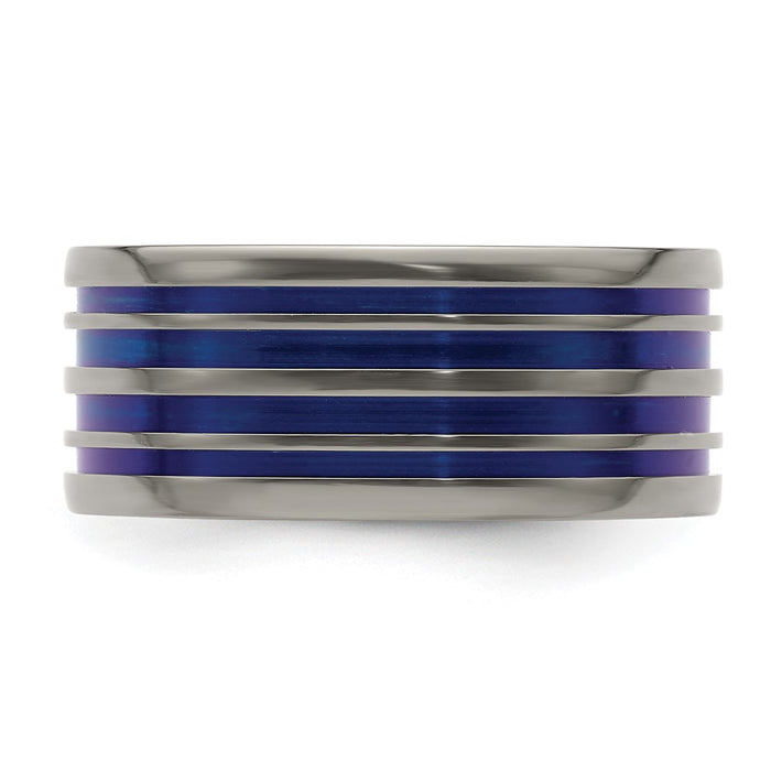 Buy Edward Mirell 10mm Flat Titanium Band with Stylish Blue Anodized Grooves-4