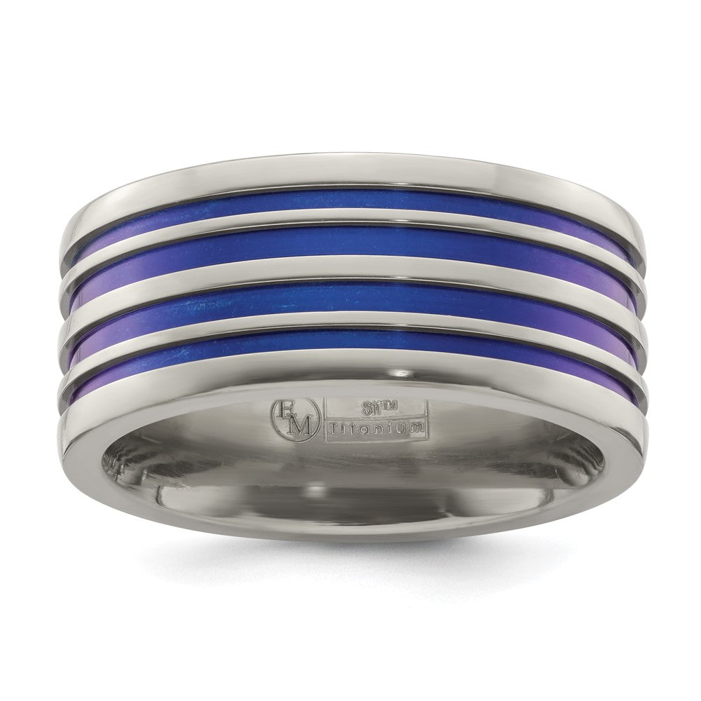 Buy Edward Mirell 10mm Flat Titanium Band with Stylish Blue Anodized Grooves