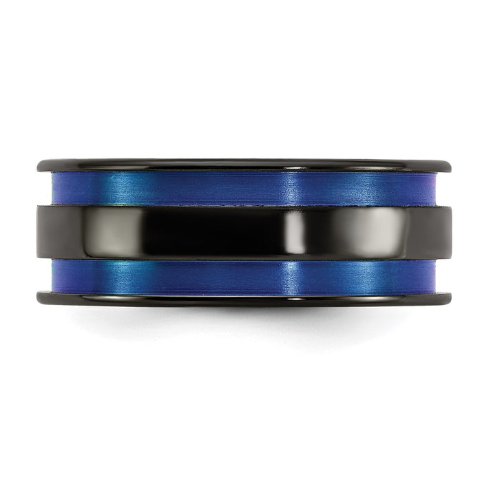 Buy Edward Mirell 8.5mm Black Titanium Band with Stylish Blue Grooves-3