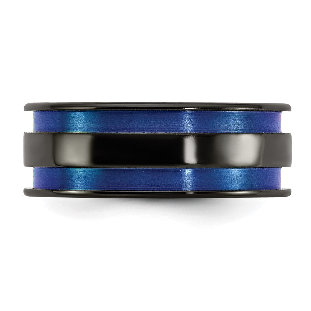 Exclusive Edward Mirell 8.5mm Black Titanium Band with Blue Grooves - Stylish Value!