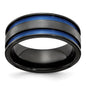 Buy Stylish Edward Mirell Black Titanium Band - 8.5mm with Blue Grooves-2