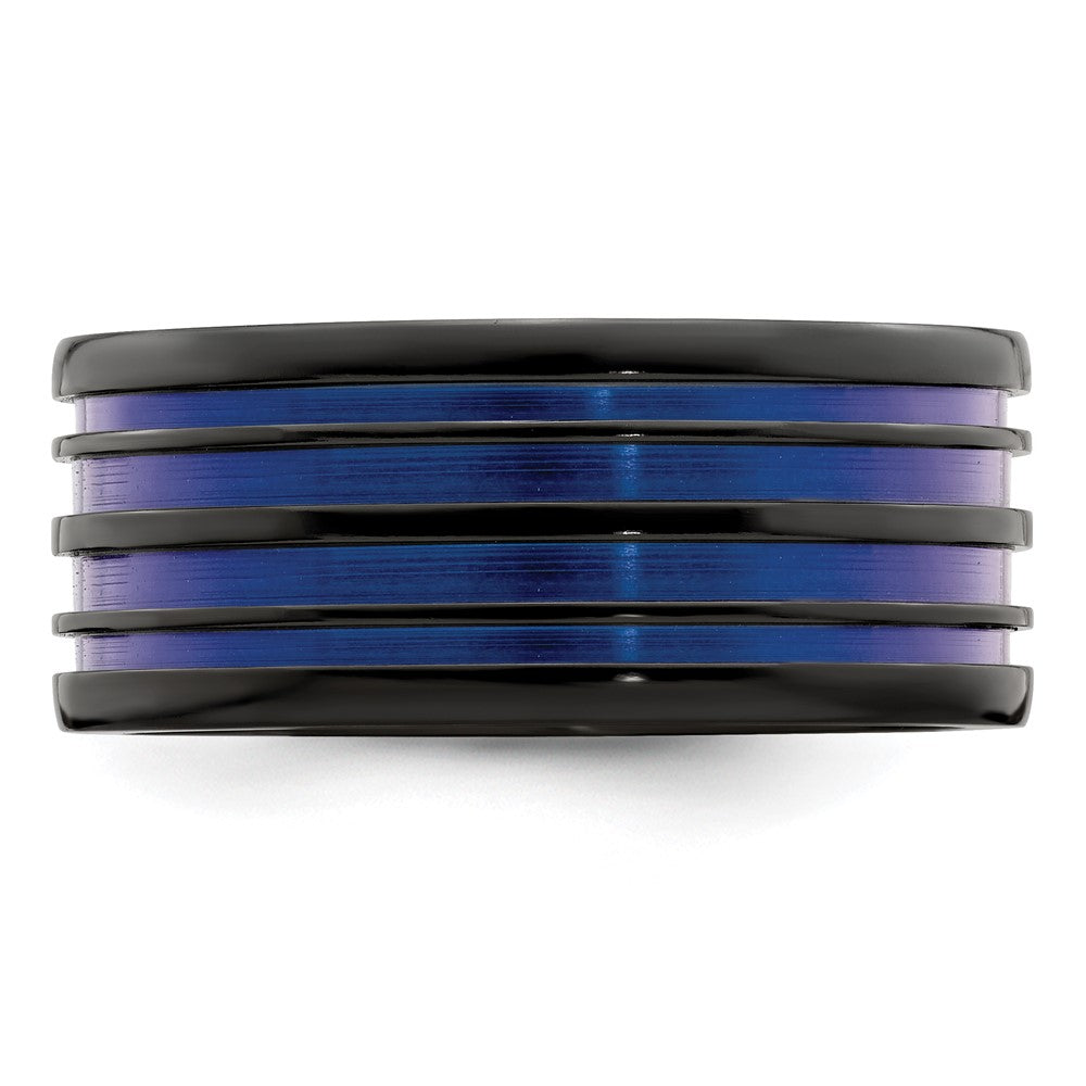 Buy Stylish Edward Mirell Black Titanium Band - 10mm with Blue Grooves