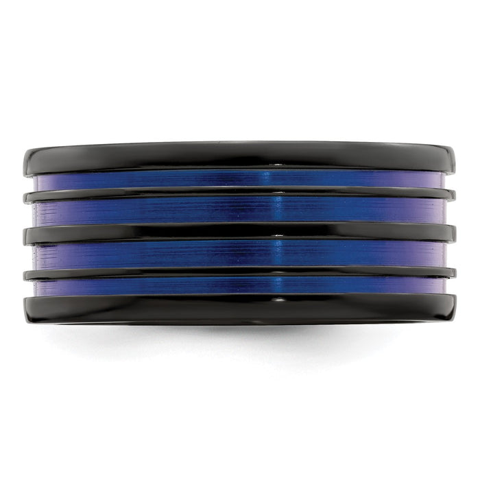 Buy Stylish Edward Mirell Black Titanium Band - 10mm with Blue Grooves-3