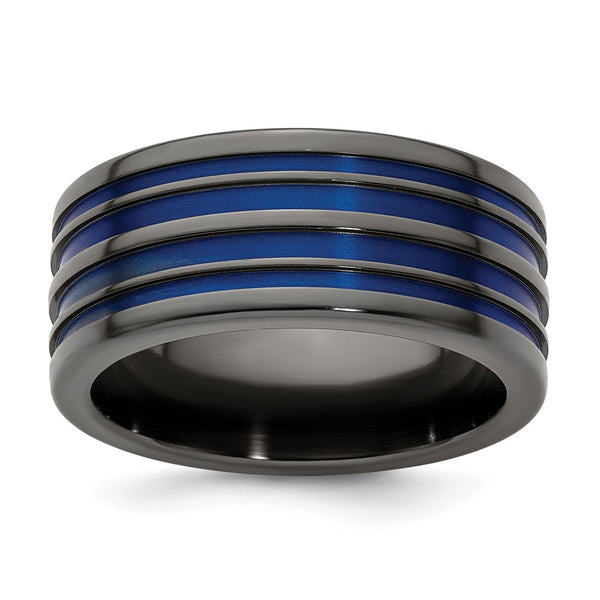 10mm Edward Mirell Black Titanium Band with Blue Grooves