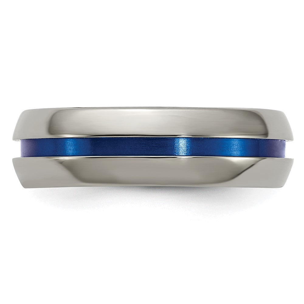 High-Quality 7mm Titanium Band with Blue Anodized Stripe | Stylish Design