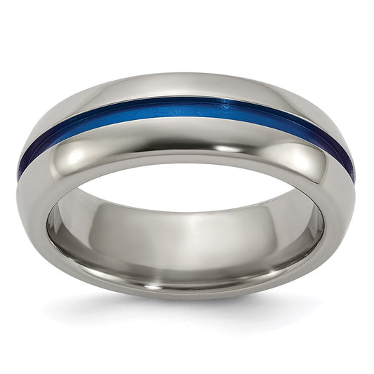 Order Stylish Edward Mirell 7mm Domed Titanium Band - Blue Anodized Stripe