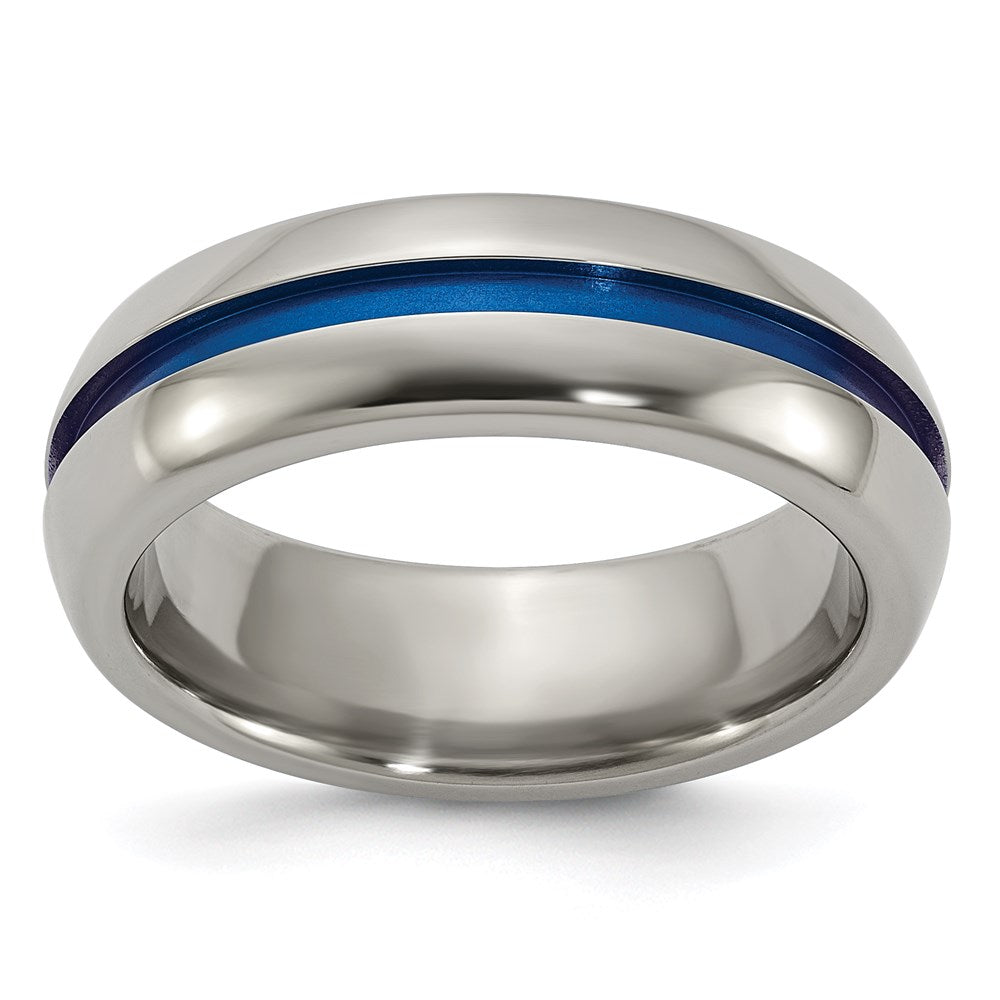 Exclusive Edward Mirell 7mm Domed Titanium Band with Blue Anodized Stripe