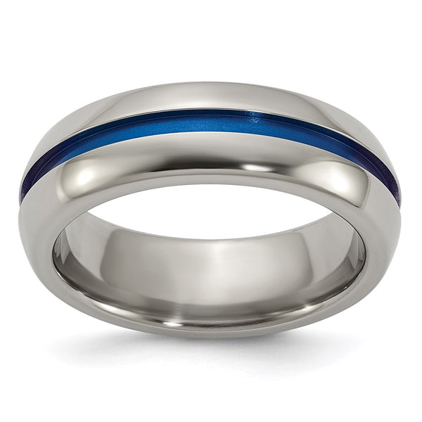 7mm Titanium Band with Blue Anodized Stripe