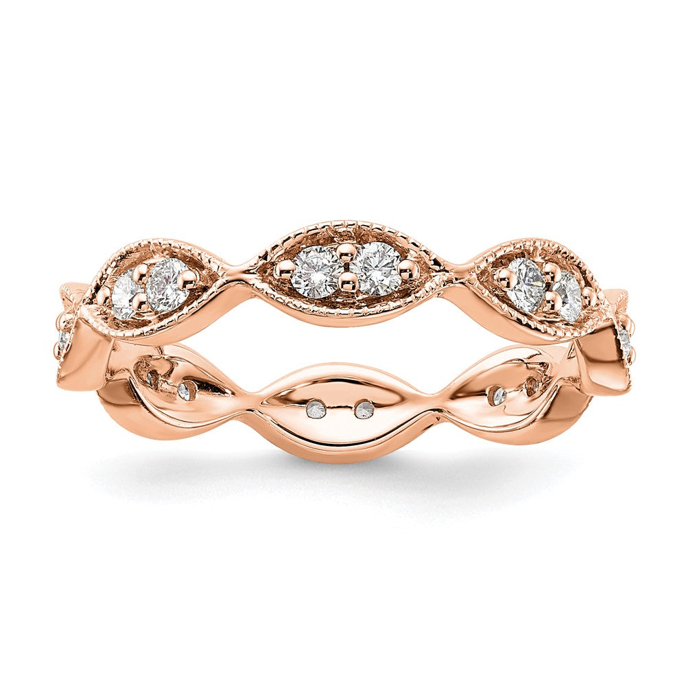 Designer 14K Rose Gold Vintage Pave Diamond Eternity Band - 1/2 Carat, Size 7