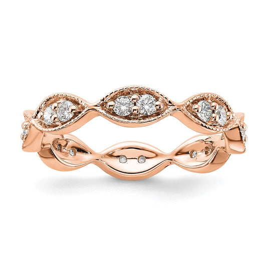 Designer 14K Rose Gold Vintage Pave Diamond Eternity Band - 1/2 Carat, Size 7