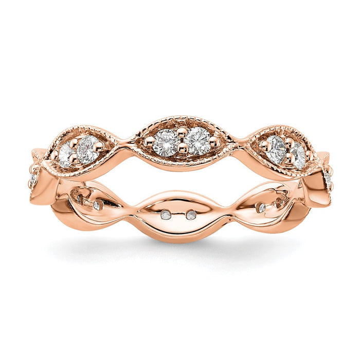 Designer 14K Rose Gold Vintage Pave Diamond Eternity Band - 1/2 Carat, Size 7-1