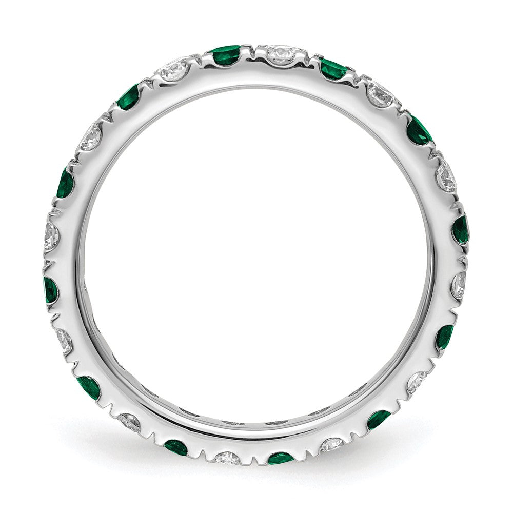 High-Quality 14K White Gold Eternity Band with 3/4 Carat Diamonds & Emeralds - Stylish Size 6.5