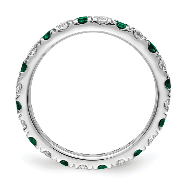 14K White Gold Eternity Band: 7/8 Carat Diamond & Emerald, Size 9