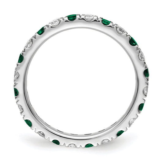 Exclusive 14K White Gold Eternity Band with 3/8 Carat Diamond & Emerald - Stylish Size 5