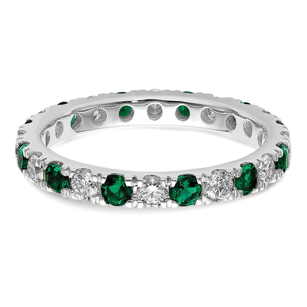 Exclusive 14K White Gold Eternity Band: 7/8 Carat Diamond & Emerald, Size 9
