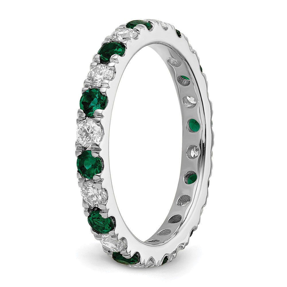 Exclusive 14K White Gold Eternity Band: 7/8 Carat Diamond & Emerald, Size 9