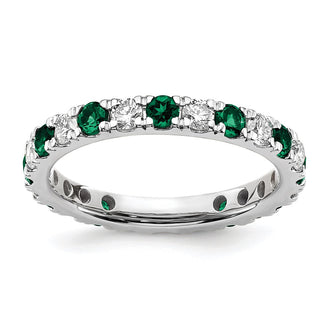 High-Quality 14K White Gold Eternity Band with 3/4 Carat Diamonds & Emeralds - Stylish Size 6.5
