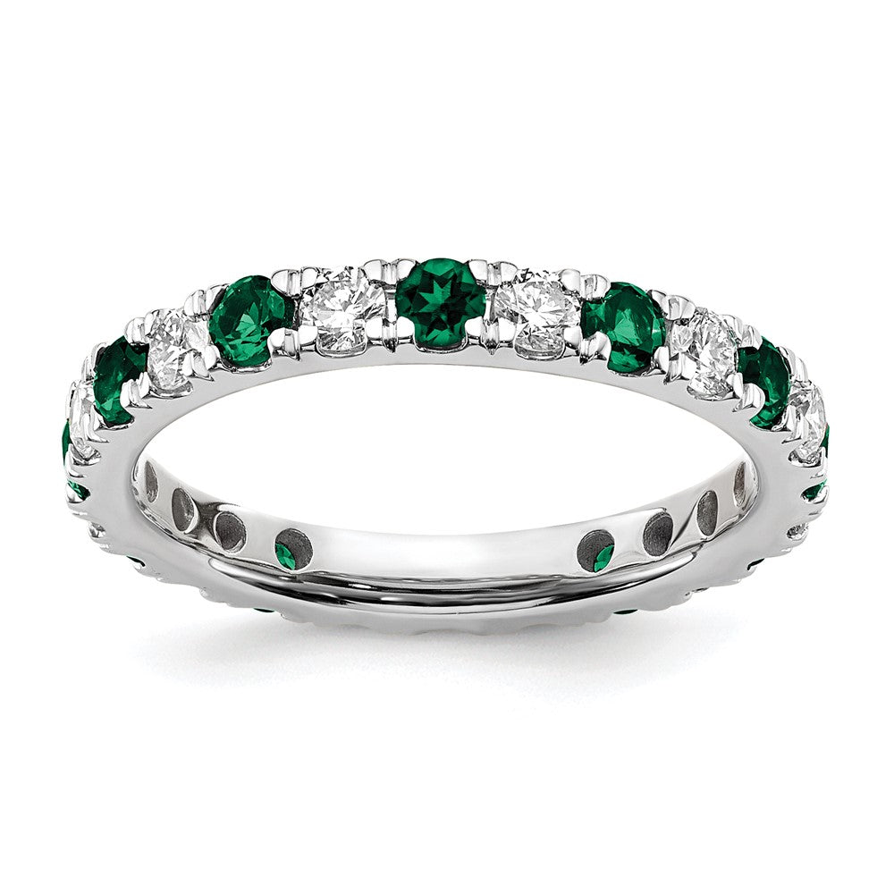 Exclusive 14K White Gold 3/4 Carat Lab-Grown Diamond & Emerald Eternity Band