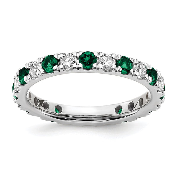 14K White Gold 7/8 Carat Diamond & Emerald Eternity Band, Size 8
