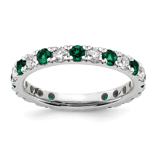 Exclusive 14K White Gold 7/8 Carat Diamond & Emerald Eternity Band, Value Size 8