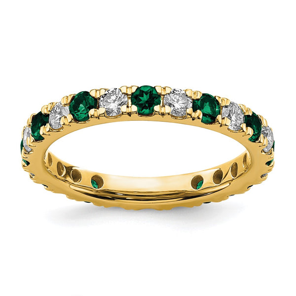 14K Gold Eternity Band with 3/4 Carat Lab-Grown Diamond & Emerald, Size 5.5