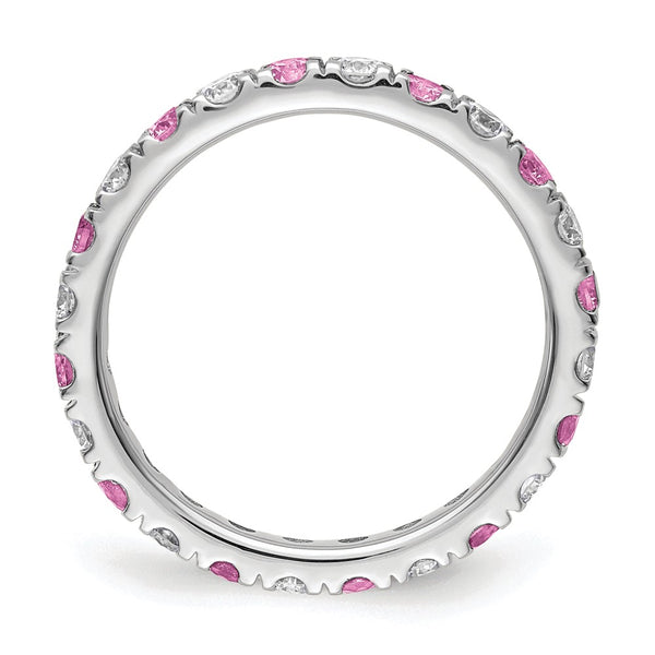 14K White Gold Eternity Band with 3/4 Carat Diamond & Pink Sapphire, Size 7