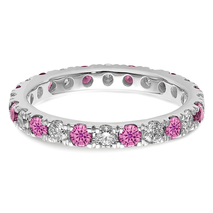Buy Exclusive 14K White Gold Eternity Band with 3/4 Carat Diamond & Pink Sapphire - Stylish Size 7.5!-4